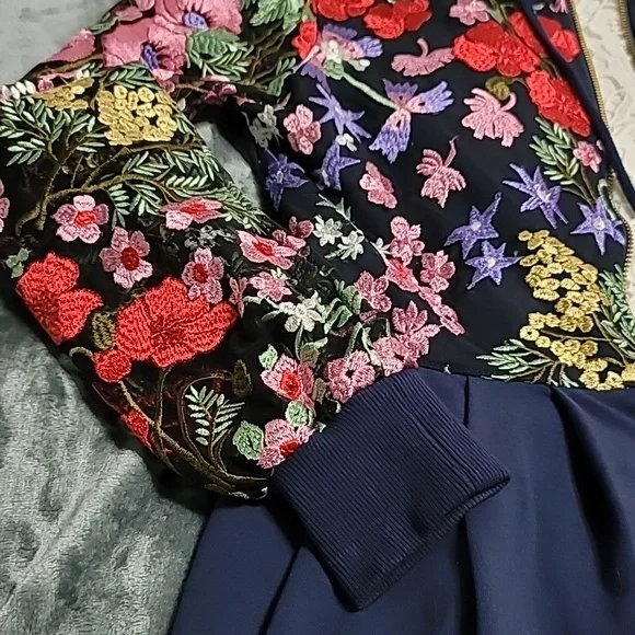 Boston Proper floral embroidered long sleeve jacket, mini dress size XS